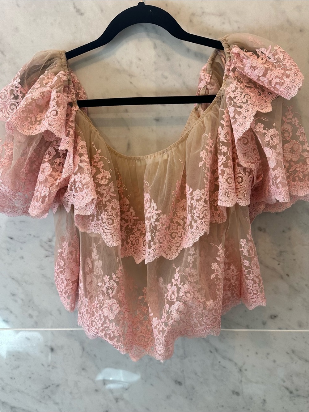 Zara Pink Lace Off-Shoulder Ruffle Top - Picture 4 of 5